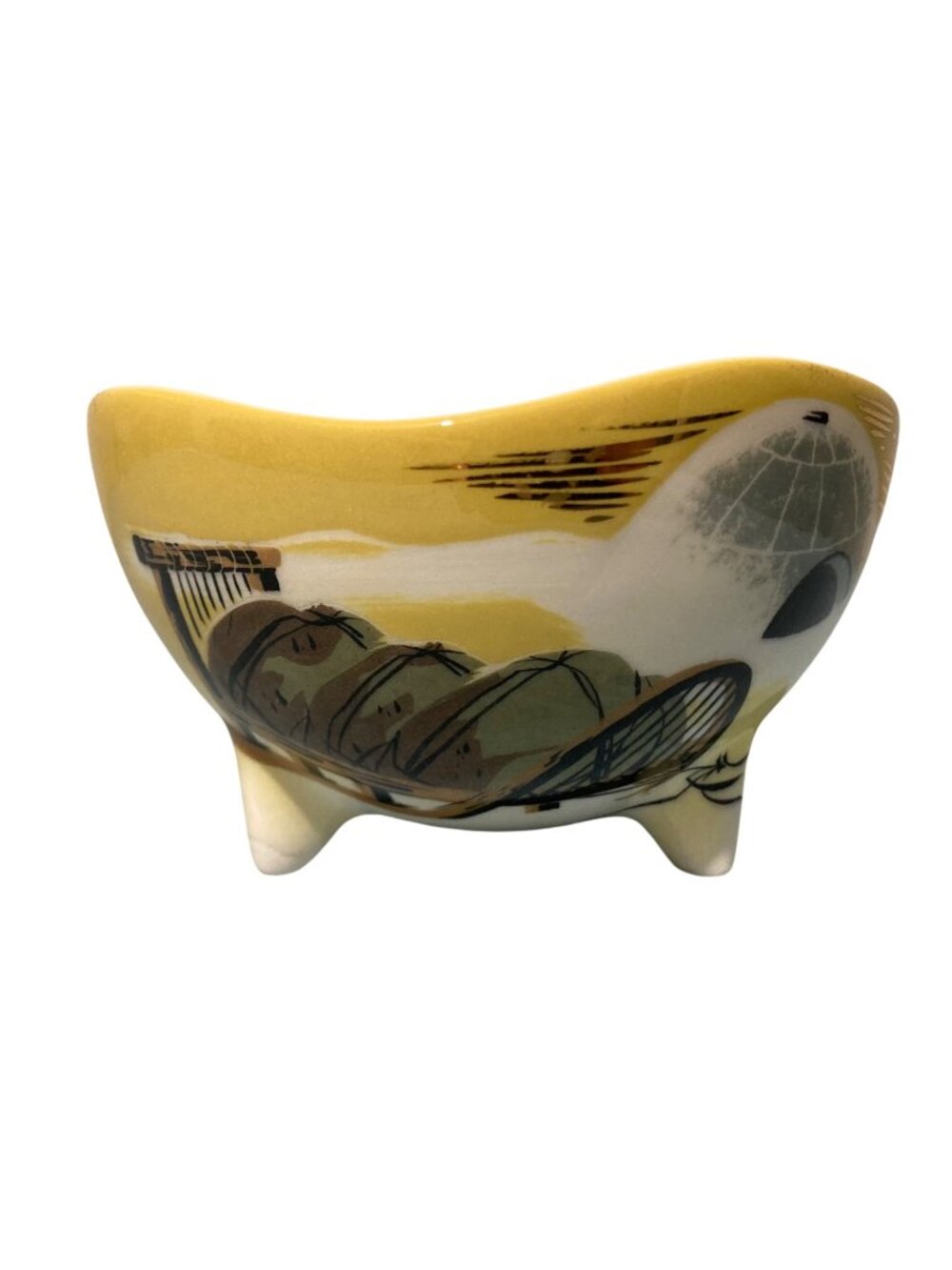 Matthew Adams For Sascha Brastoff Alaska Series Footed Bowl Dog Sled And Igloo